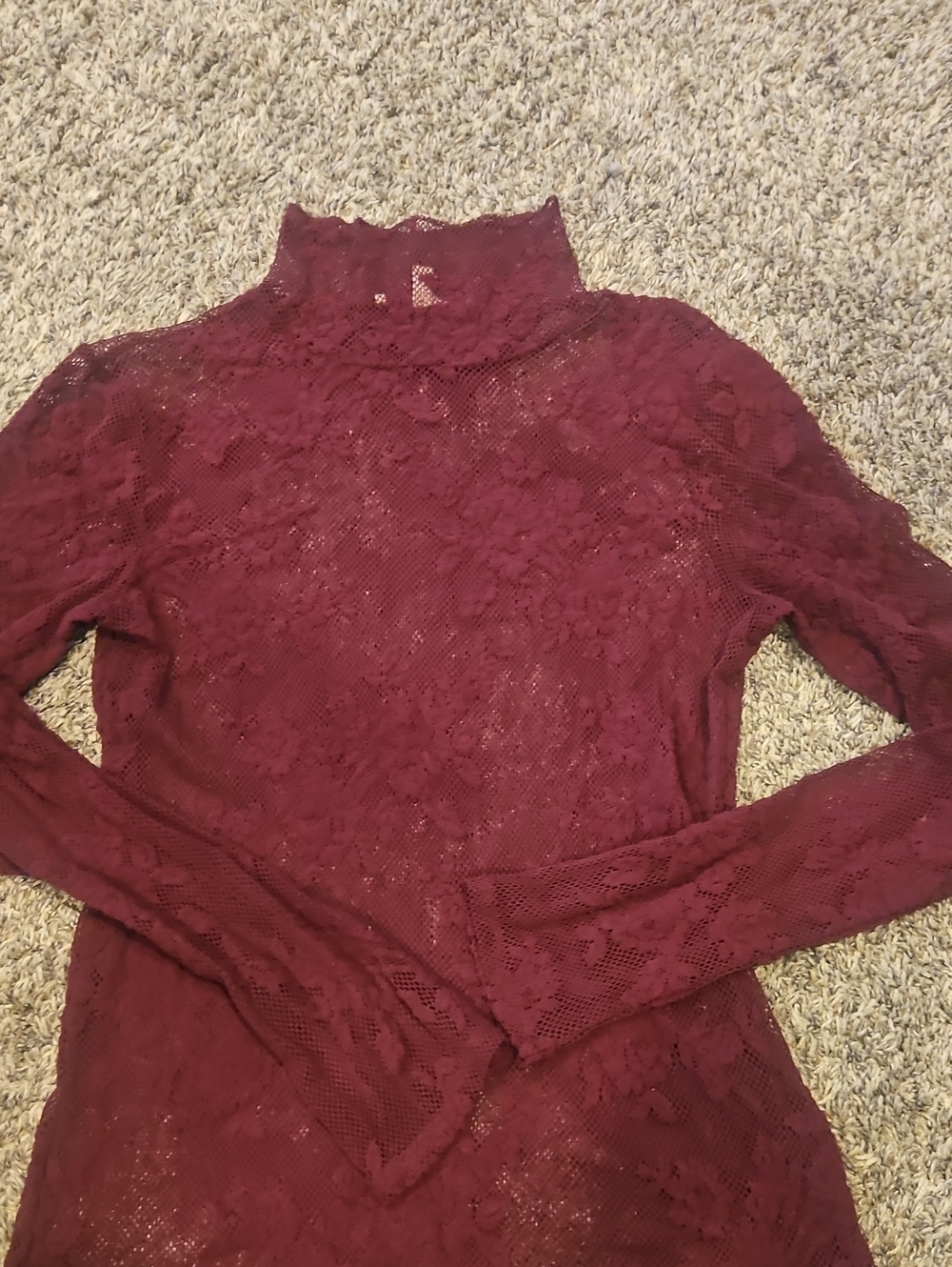 Express Burgundy Lace Mock Neck Top